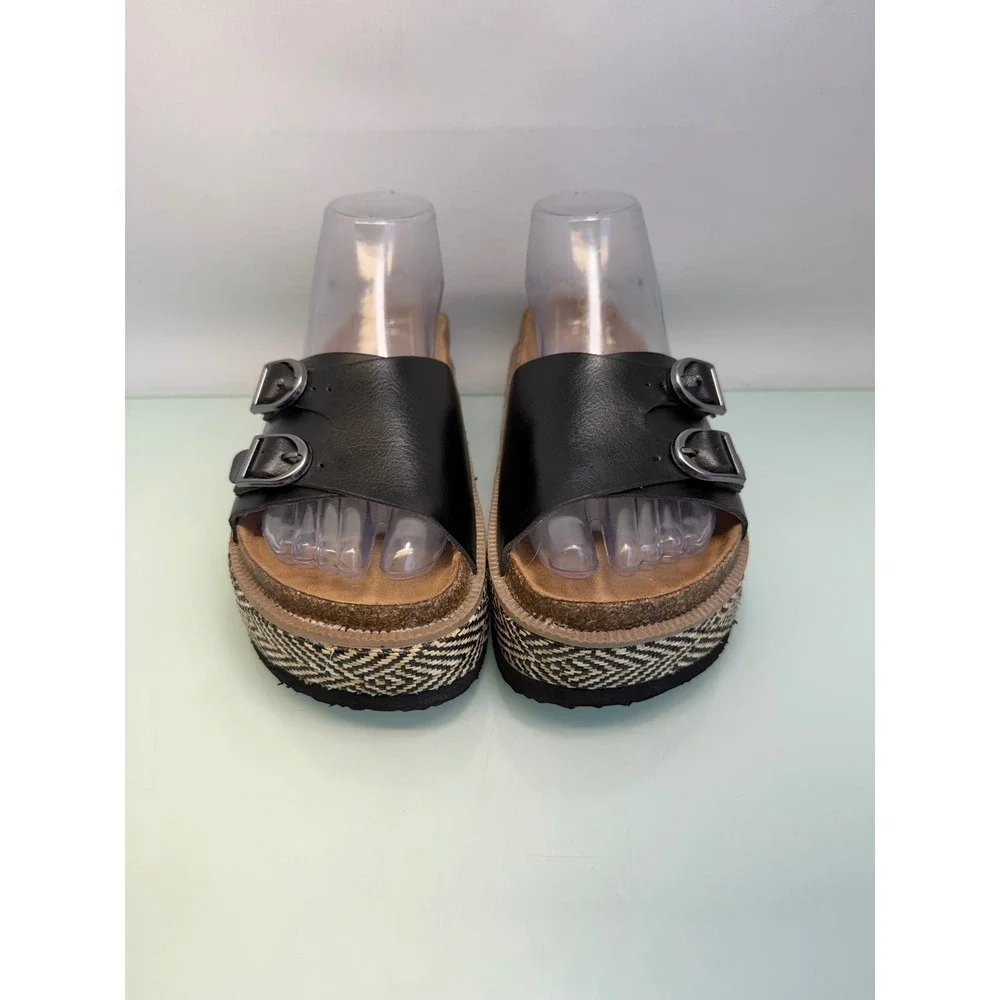 NOBO Women Size 7 Platform Slide Sandals Double Buckle Black Boho Flatform